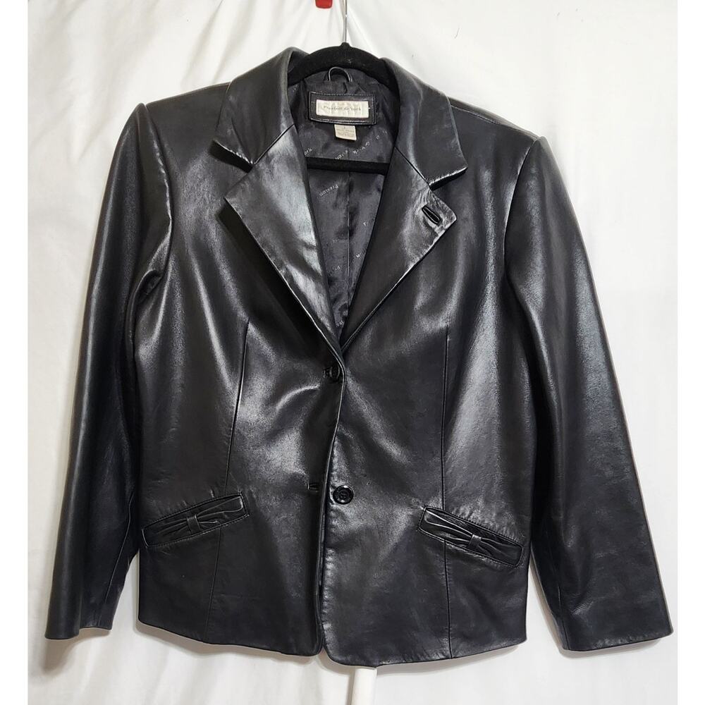 Preston & York Jacket Womens Large Black Leather Lamb Skin Button Blazer Retro